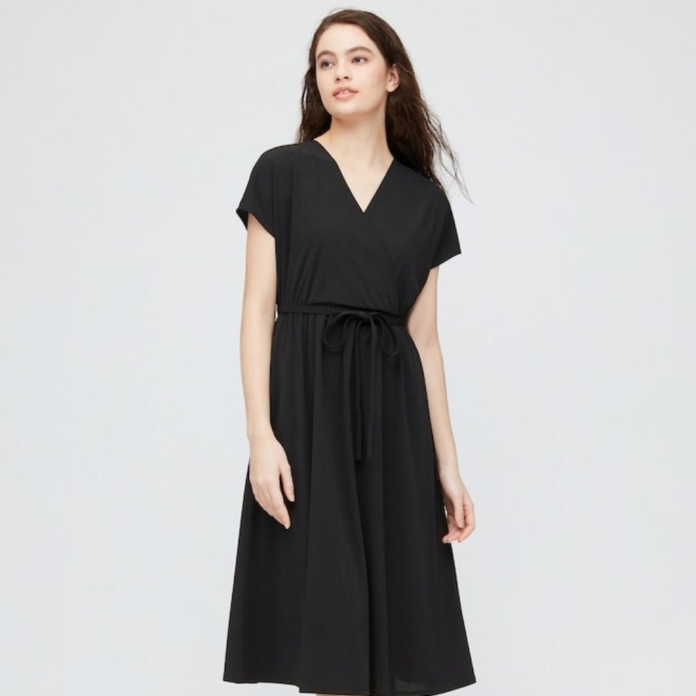 NWT Uniqlo Black Midi Wrap Dress - XS